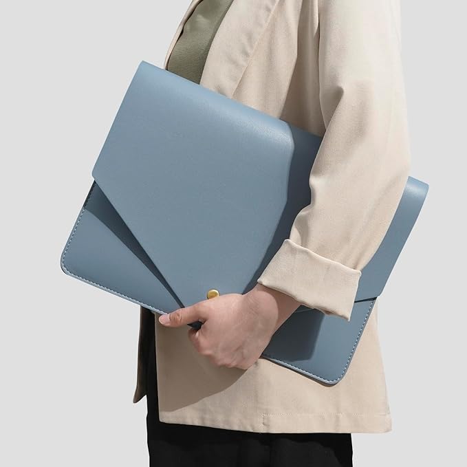 PU Leather Laptop Sleeve 16 Inch Compatible with New MacBook Pro 16 A2991 A2780, MacBook Pro 15, Surface Book 15, Dell XPS 15 with Small Pouch, Mouse Pad and Cord Organizer Color Blue