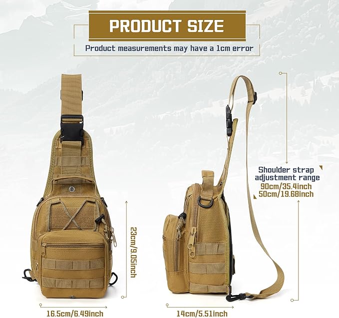 Tactical Chest Pack Backpack, Carry Shoulder Sling Bag for Men, Waterproof Military Cross-body Molle Backpack for Outdoor, Range, Travel, Hiking, Khaki