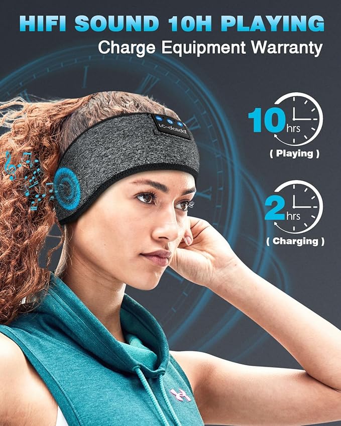 LC-dolida Sleep Headphones Bluetooth Headband, Headband, Sleep Mask with Bluetooth Thin HD Stereo Speakers Perfect for Side Sleepers, Sport, Yoga, Travel, Gray