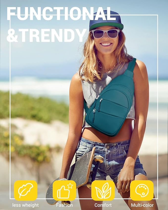 Crossbody Bags for Women, Sling Bag for Men, Small Hiking Backpack Anti Theft Lightweight for Outdoors Travel （M, Teal Blue）