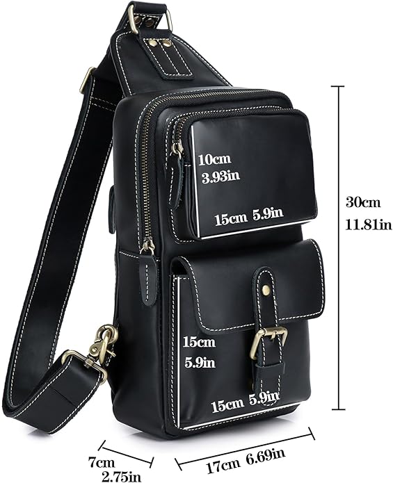Genuine Leather Sling Bag for Men Women Backpack Chest Shoulder Satchel Crossbody Bags Casual Outdoor Daypack