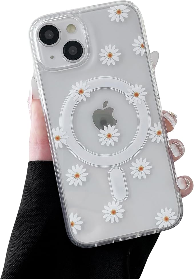 ZTOFERA for iPhone 13/14 Magnetic Case Compatible with Magsafe,Aesthetic Floral Pattern Design Cute for Girl Women,Anti-Drop Protective Hard Phone Cover for iPhone 13/14-Daisy