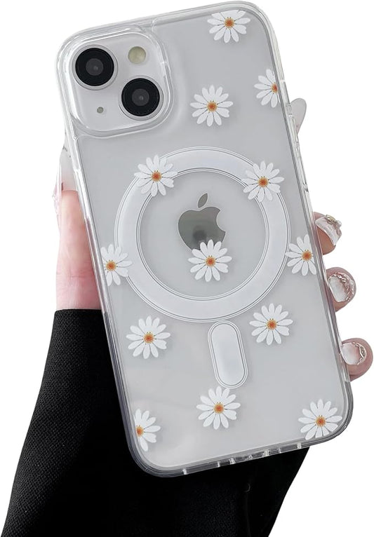 ZTOFERA for iPhone 13/14 Magnetic Case Compatible with Magsafe,Aesthetic Floral Pattern Design Cute for Girl Women,Anti-Drop Protective Hard Phone Cover for iPhone 13/14-Daisy