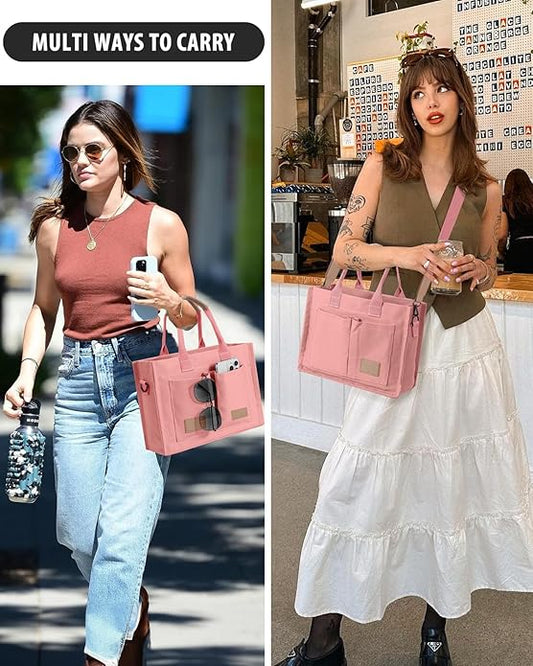 Tote Bags for Women Canvas Tote Purse Crossbody with Pockets Top Handle Shoulder Satchel Bag for Women