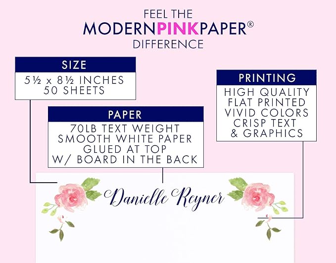 Simple Personalized Stationary Paper and Envelopes Set, Personalized Notepad for Women Letter Writing Paper, Personalized Stationery Paper and Envelopes Set, Simple Stationary, 5.5in x 8.5in, 50 Sheet