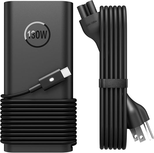 130W USB C Laptop Charger Type-C Power Adapter for Dell XPS 15 2-in-1 9575 XPS 17 9700 Precision 5530 5550 5750 3660 3551 Latitude 7410 7310 7210 9410 9510 5420 5520, 10FT Power Cord