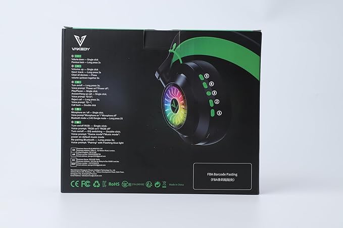 HW10 Wireless Gaming Headset for PS5,PS4,PC,2.4GHz Bluetooth Gaming Headphones with Noise Cancelling Microphone,50Hr Battery Gamer Headset for Switch, Laptop,Mobile,Mac,Cool RGB (Black/Green)