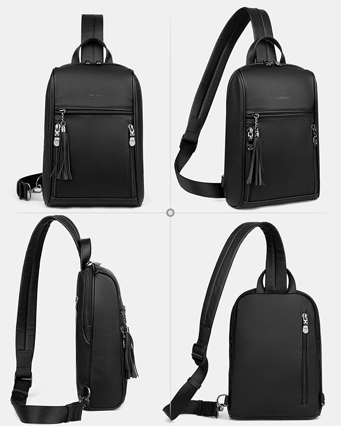 FADEON Sling Bag for Women, Crossbody Purse with Tassels, Designer Leather Shoulder Chest Bags for Travel