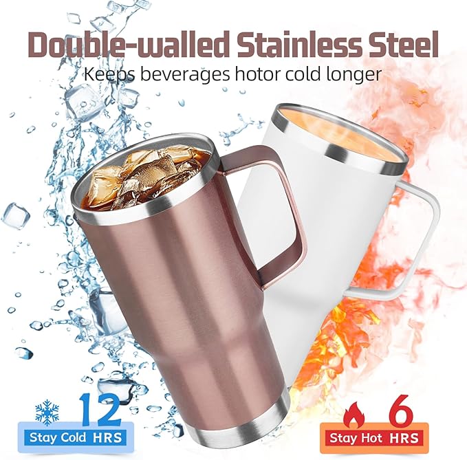 20oz Rose Gold Stainless Steel Insulated Tumbler with Handle, 4 Pack