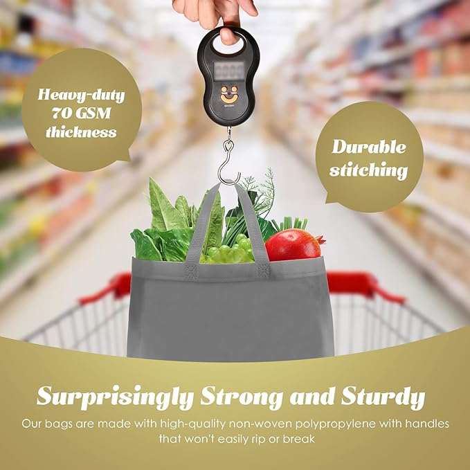 Reginary Reusable Totes Bags - 100 Pcs Non Woven Grocery Handle Bags for Shop Events & Retail Store(Gray)