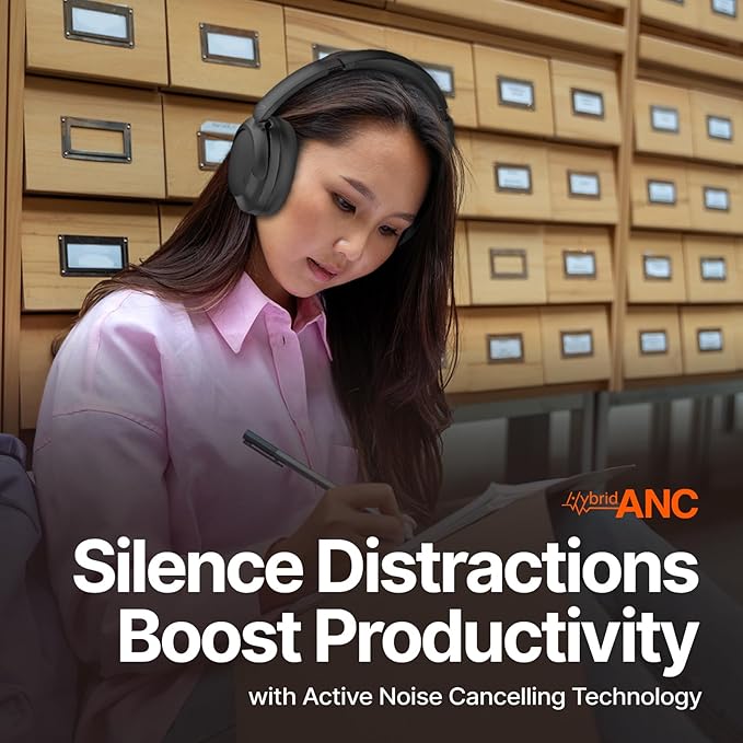 VOKALEN Hyper GO Wireless Over-Ear Noise Cancelling Headphones with Mic, 60H Playtime, Bluetooth Headset, Multi-Device Pairing, Ultra-Lightweight for Travel, Work, Study (Pink)