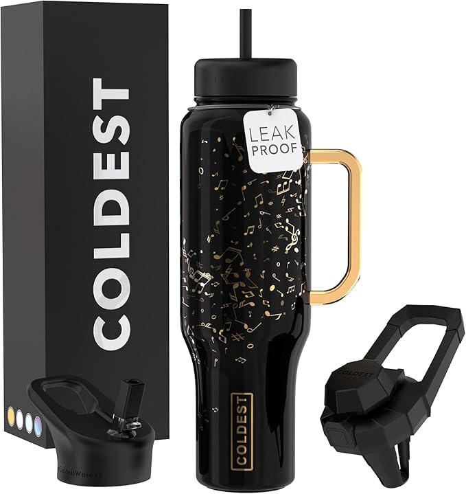 Coldest Tumbler with Handle and Straw - 100% Leak Proof Insulated Tumbler with Lid and Straw (3 Lids) - Stainless Steel Tumblers for Women & Men - Cup Holder Friendly Base, 46 oz (The Musician)