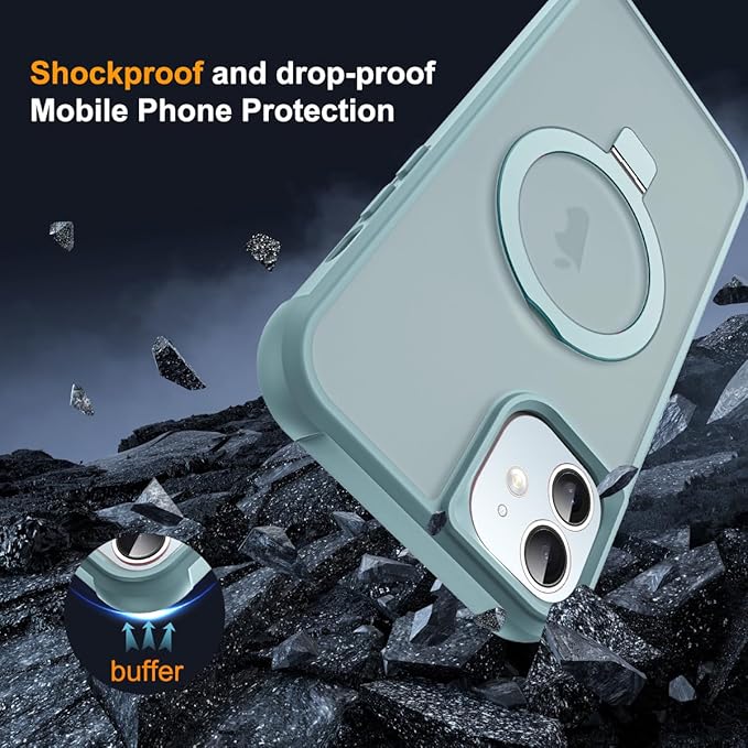 Compatible with iPhone 12 Case & iPhone 12 Pro Case with Invisible Magnetic O-Ring Stand Translucent Phone Cases 6.1" [Compatible with Mag-Safe][Great Grip Feeling], Blue