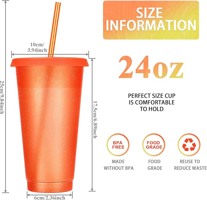 Honeydak 15 Pack Tumbler with Straw and Lid Bulk Glitter Plastic Cups Water Bottle Iced Coffee Travel Mug Reusable Party Favor Cups for Birthdays travel 24-27 oz (Cute Colors)