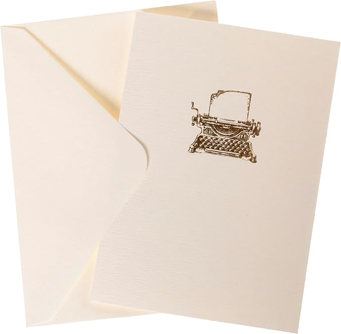Graphique Typewriter Cards, Pack of 10 Cards with Envelopes, All Occasion Greetings, Blank Inside, Gold Foil Embossing, La Petite Press Collection Boxed Set, 3.25" x 4.75"