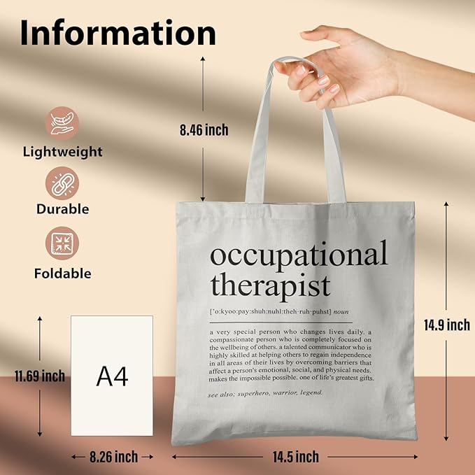 Occupational Therapist Gifts,OT Gifts, Occupational Therapist Canvas Tote Bags for Women, Reusable Grocery Bags