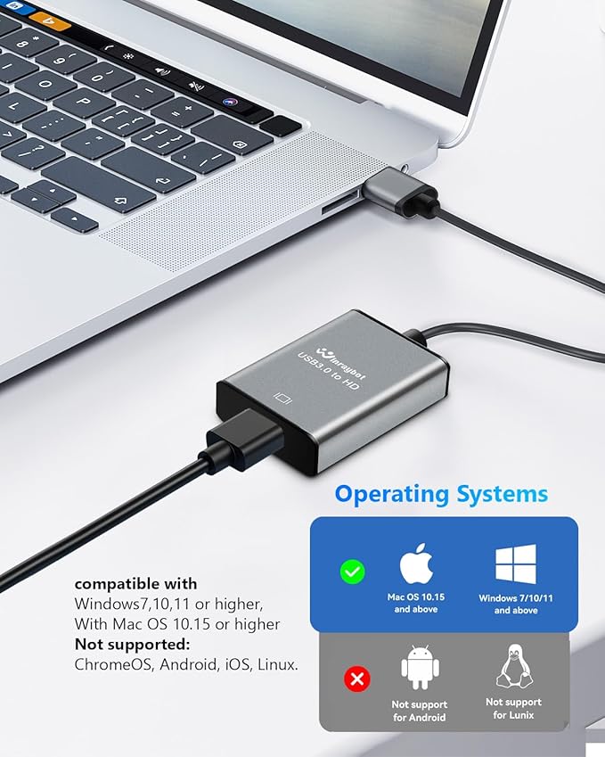 USB to HDMI Adapter,Hdmi to USBA for Monitor,USB A to HDMI for MacBook HD MI Adapter,Compatible with Windows 10/11 and Mac os,3.0 for 1080@60Hz