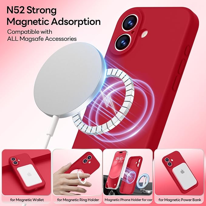 LOVE 3000 Designed for iPhone 17 Case, Premium Silicone [Compatible with Magsafe][Soft Anti-Scratch Microfiber Lining] Shockproof Protective Phone Case for Men Women 6.3", Red