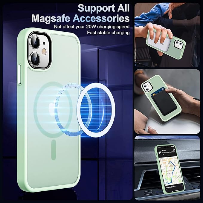 MOCCA Strong Magnetic for iPhone 12 Case/iPhone 12 Pro Case, [Compatible with Magsafe][Mil-Grade Drop Protection] Slim Shockproof Translucent Protective Phone Case for iPhone 12/12 Pro, Light Green