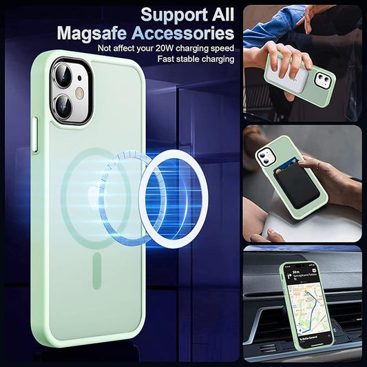 MOCCA Strong Magnetic for iPhone 12 Case/iPhone 12 Pro Case, [Compatible with Magsafe][Mil-Grade Drop Protection] Slim Shockproof Translucent Protective Phone Case for iPhone 12/12 Pro, Light Green