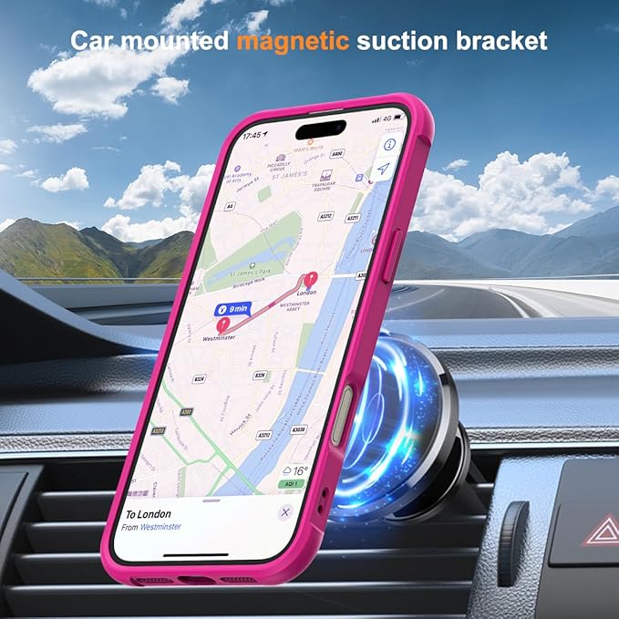 Compatible with iPhone 16 Case with Invisible Magnetic O-Ring Stand Military-Grade Translucent Case for iPhone 16 6.1" [Compatible with Mag-Safe][Great Grip Feeling], Rose