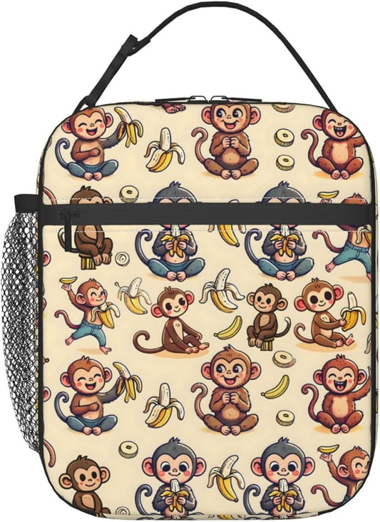 Cute Monkey Lunch Box for Kids,Animal Insulated Bag for Student,Cartoon Reusable Thermal Insulation Cooler Tote Bags for School Work Picnic Camping Outdoor Gifts (Monkey and Banana)