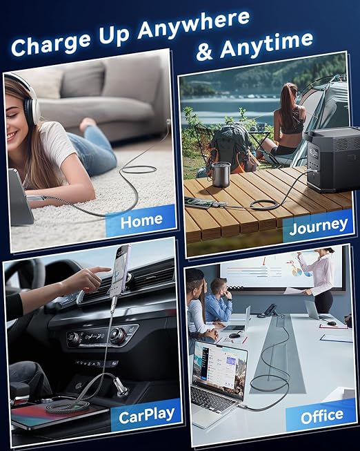 [One is Enough] 4-in-1 Compatible with USB C to Lightning Cable, 60W High-Speed Charging & Fast Data Transfer,CarPlay & Android Auto Support Multi Charger Cord Combo for iPhone/Samsung/iPad,3FT
