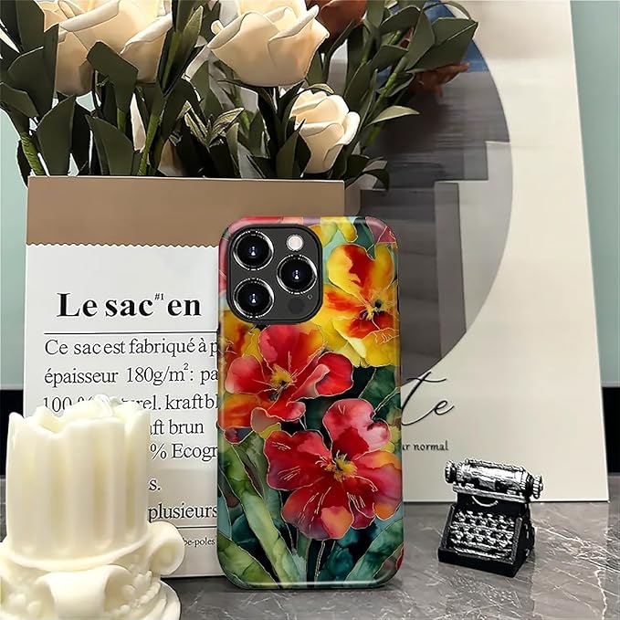 Case for iPhone 16 Pro Max Case,Vintage Floral Girly Design - Hybrid Dual Protection Silicone + Hard PC Shockproof Full Body Cover Slim Anti-Scratch Protective Case for Men Women