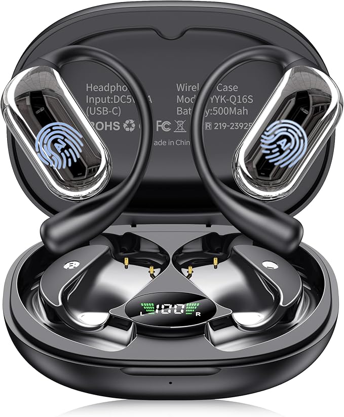 AI Translation Earbuds Real Time, 144 Language Translator Earbuds OWS 4-in-1 Translation Headphones, Fit iOS and Android, Ideal for Travel Business Learning（Ink Black）