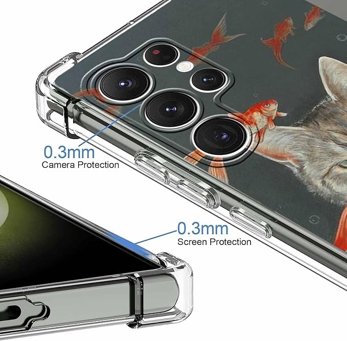 Case for Samsung Galaxy S23 Ultra with Cool Cat Design,Cute Goldfish Pattern for Children,Clear Soft TPU Bumper Phone Cover,6.8"(Cat,S23U)