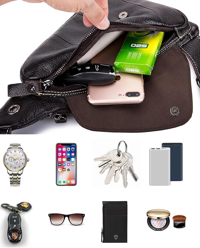 pundarika Genuine Leather sling bag for men women casual crossbody backpack small shoulder bag chest bag