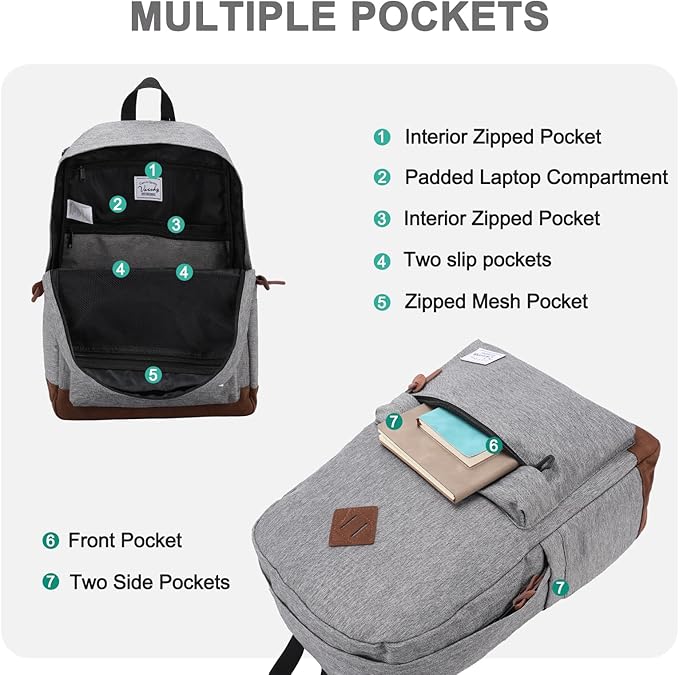 Backpack for Men Women,VASCHY Classic Water-resistant Lightweight Travel School Backpack Casual Daypack