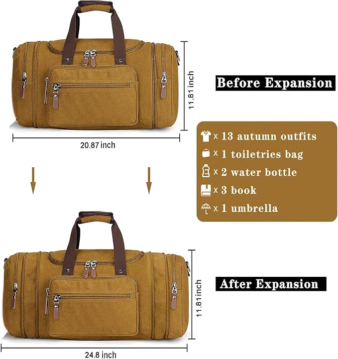 Sechunk Duffle Bag Canvas Leather Large Outdoor Shoulder Bag (yellow)