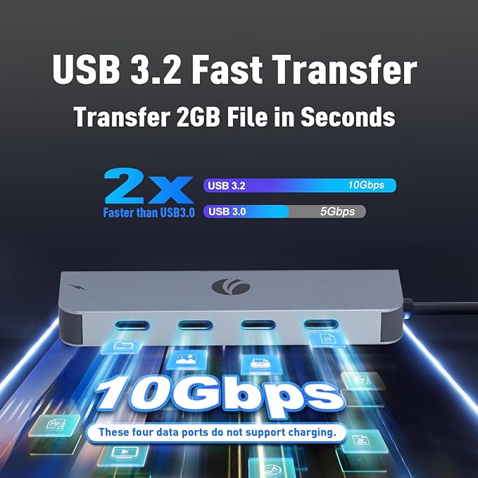 VCOM 10Gbps USB C Hub，5 Ports USB 3.2 Gen 2 Splitter with 100W Power Delivery，Aluminum USB Type C to USB Hub Multiport Adapter for MacBook Pro/Air and More Thunderbolt/USB C Laptop (Gray)