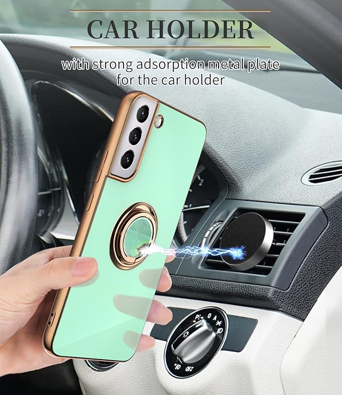 Tnarru Compatible for Samsung Galaxy S22 Plus Case with Ring Holder Kickstand [with Magnetic] Soft TPU Shockproof Electroplated Protective Phone Case for Galaxy S22+ 5G Light Green