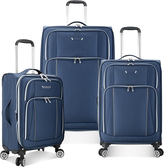 Traveler's Choice Lares Softside Expandable Luggage with Spinner Wheels, Navy, 3 Piece Luggage Set