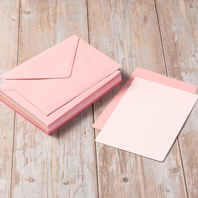 Wishop 25 Pieces A7 Colored Envelopes with Cards and Stickers Set 5 Colors for Weddings, Invitations, Birthday, Baby Shower, 5x7 inches (Pink 5Colors)