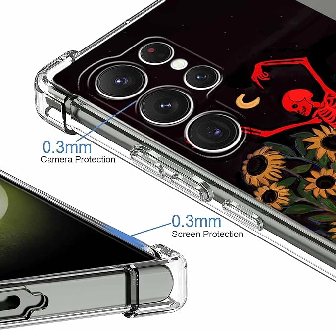 Case for Samsung Galaxy S23 Ultra with Dancing Skull Design,Cute Hippie Skeleton Flowers Pattern,Clear Soft TPU Bumper Phone Cover,6.8"(Skull,S23U)