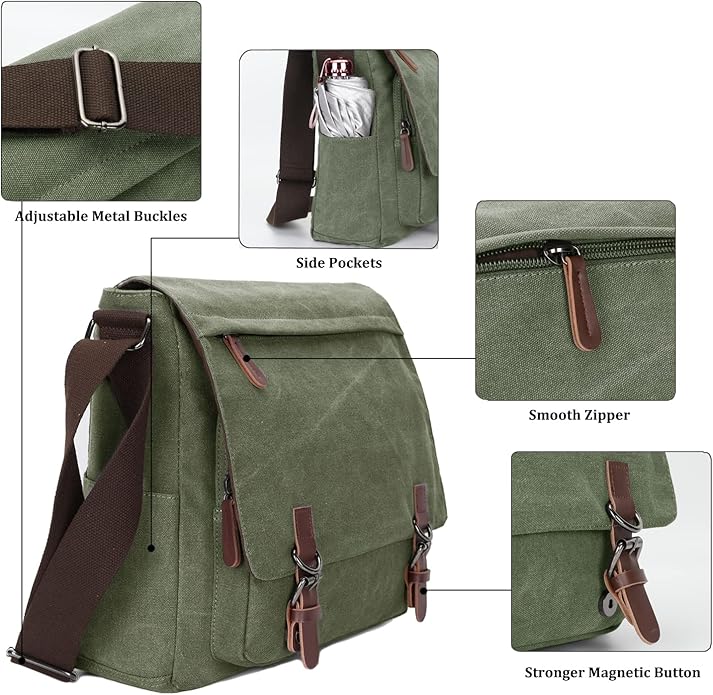 Canvas Messenger Bag for Men Women,Travel Satchel Shoulder bag 15.6 Inch Laptop Bag briefcase Business