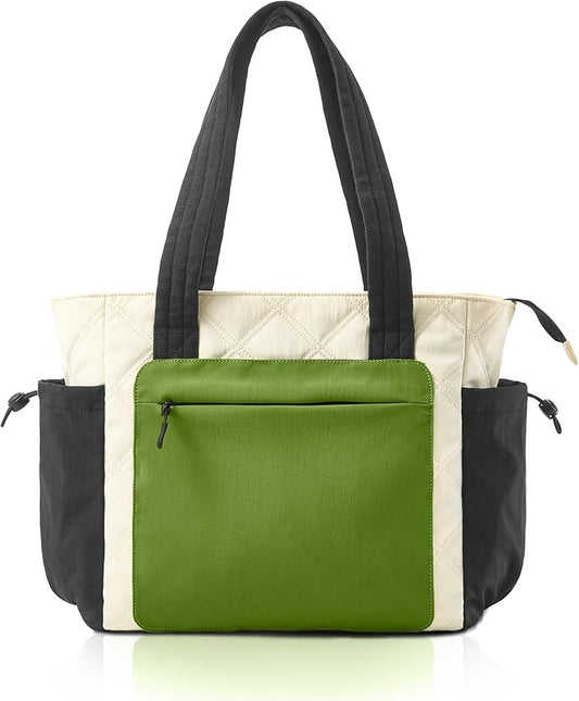 Tote Bag for Women, Lightweight Puffer bag with Zipper & Compartments, Quilted Shoulder Bag for Work, Travel,Gym
