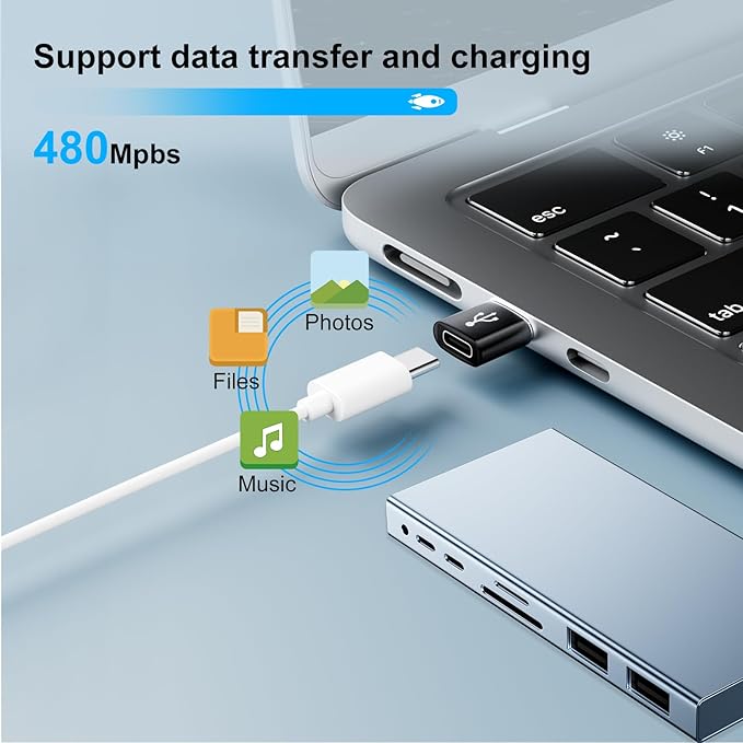 USBA to USBC Adapter 8 Pack,USB Type C Adapter,USB-A OTG Adaptor,Type-C Charger Cable Converter,USB Adapters for iPhone 15 14 13,iWatch,iPad,Phones,Black