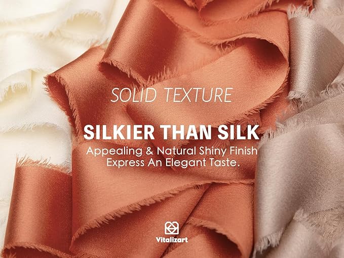 Vitalizart Silky Satin Ribbon Fall 1 Inch x 15 Yard Wooden Spool Terracotta & Cream Handmade Frayed Ribbon for Gift Wrapping Baby Shower Wedding Bridal Bouquets Holiday Decor