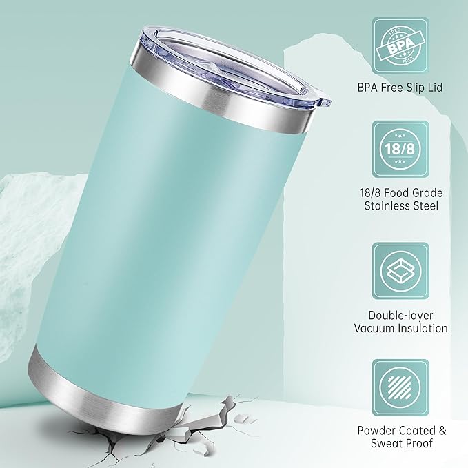 20 oz Tumbler Stainless Steel Tumblers with Lid Double Wall Vacuum Insulated Coffee Mug 20oz Powder Coated Cup for Hot and Cold Drinks, Turquoise, 1 pack