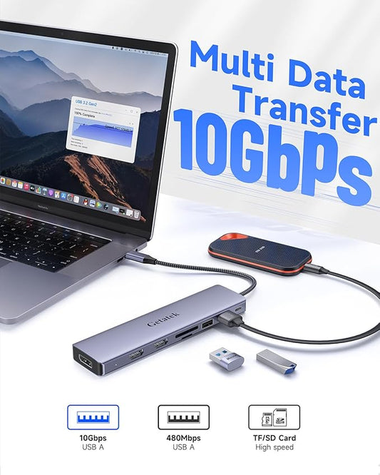 10Gbps USB C Hub, USB-C Laptop Docking Station, 8in1 Triple Display Docking Station for Dell Hp Lenovo Surface Windows (Dual HDMI+ DisplayPort + PD3.0 100W +SD TF Card Reader +10GB USB Port)