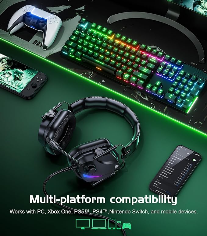 HW12 Gaming Headset for PC,PS5,PS4,Xbox One,Switch,Gaming Headphones with Microphone Wired Headset with 3.5mm Audio Jack(Black)