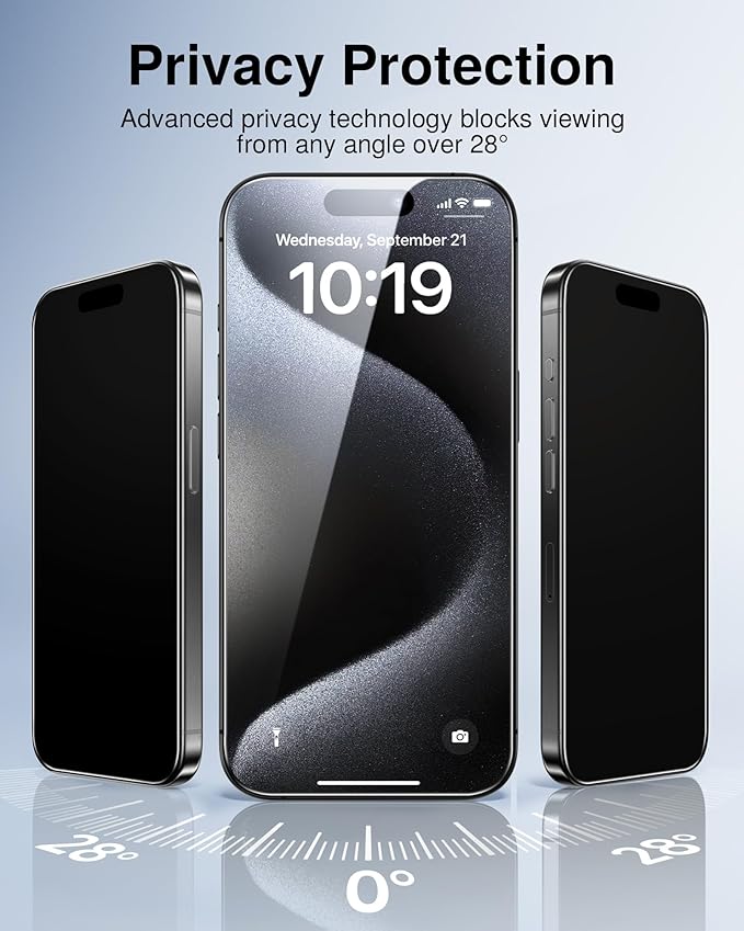 SMARTDEVIL 2 Pack for iPhone 15 Pro Privacy Screen Protector, Military Grade Shatterproof, 9H Hardness, Anti-Spy Tempered Glass, Fast & Easy Installation, Case Friendly