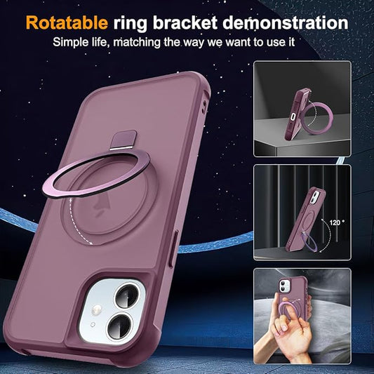 Compatible with iPhone 11 Case with Invisible Magnetic O-Ring Stand Military-Grade Translucent Case for iPhone 11 6.1" [Compatible with Mag-Safe][Great Grip Feeling], Wine Red