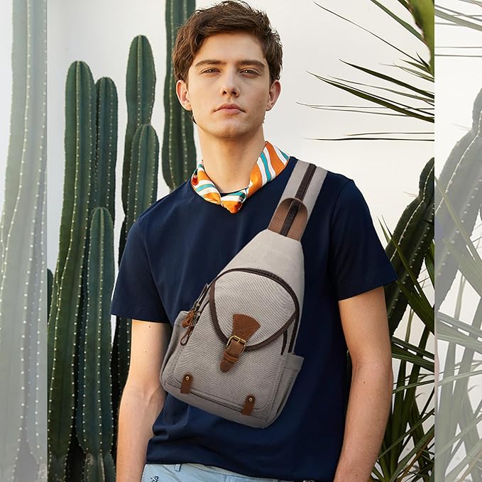 KouLi Buir Canvas Sling bag,Small Crossbody Backpack,Convertible Chest Bag Casual Daypack For Outdoor Cycling Hiking Travel