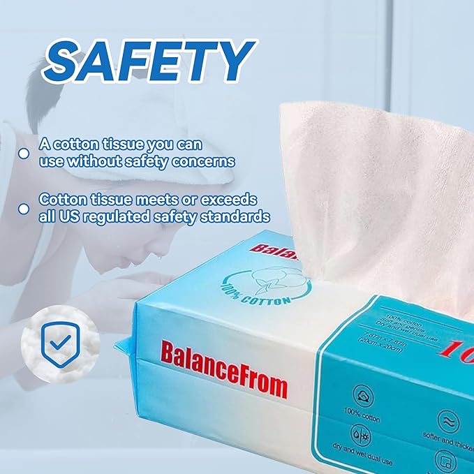 Multi-Purpose 100% Unscented Cotton Tissue Soft Dry Facial Cotton Wipes for Sensitive Skin, White (Pack of 6)