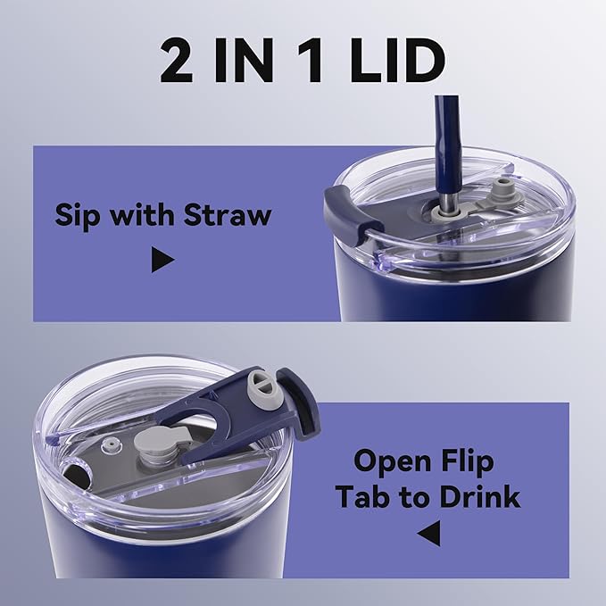 VEGOND 30 oz Insulated Stainless Steel Tumblers with lid and straw Bulk Pack Double Wall Vacuum Coffee Mug with Non-Slip Silicone Base, Sweat Proof Powder Coated Cup for Hot Cold Drinks, Navy 8Pack